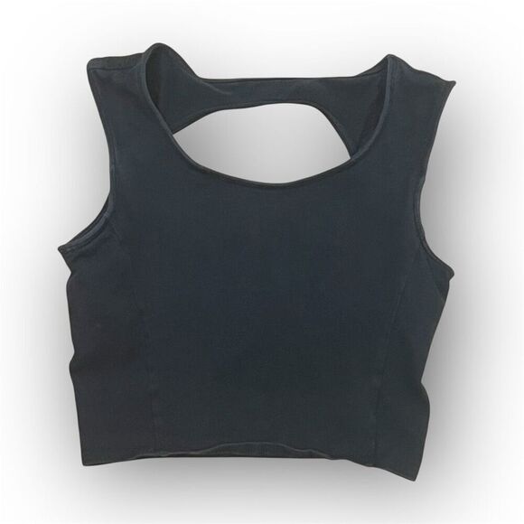 So Black Built in Bra Crop Top, Large Keyhole Cutout Back, Solid, Jrs X-small - Picture 1 of 7